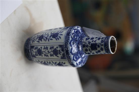 A Chinese blue and white bottle vase, Qianlong mark but later painted in Ming style, 20cm